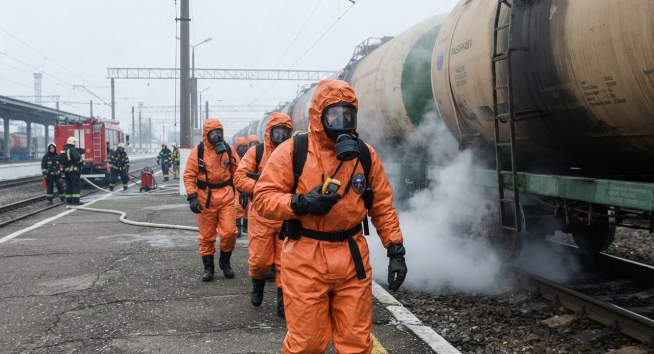 Аварийно-газоспасательная служба «Химпрома» сегодня предотвратила ухудшение техногенной обстановки после взрыва двух цистерн с химикатами.